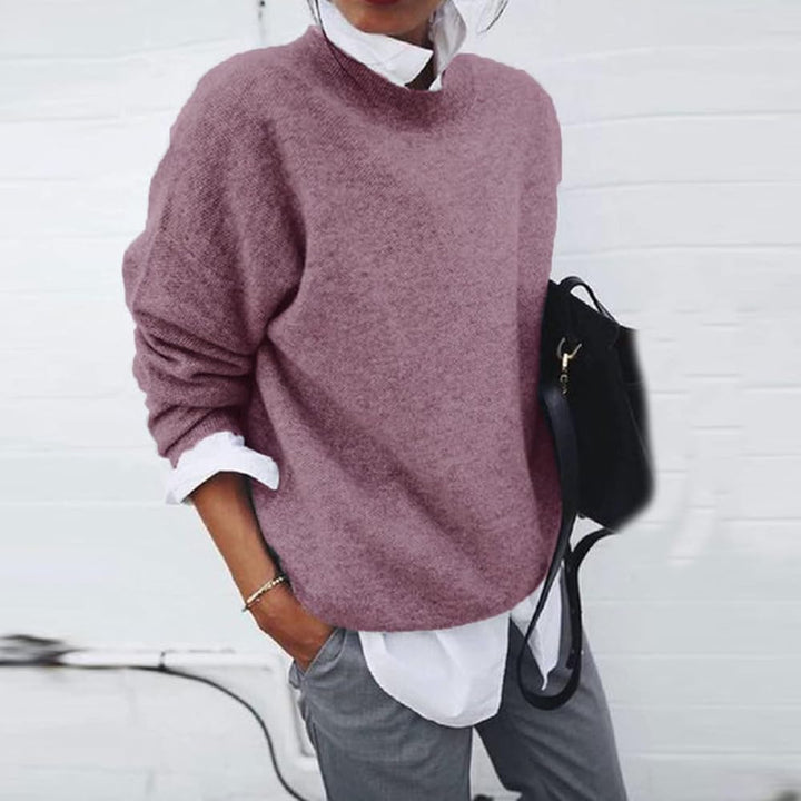 Josefien roze oversized gebreide trui met ronde hals, vooraanzicht