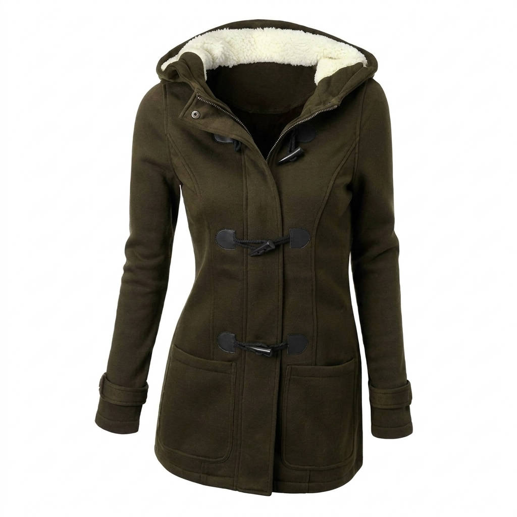 Julia duffelcoat met capuchon in legergroen