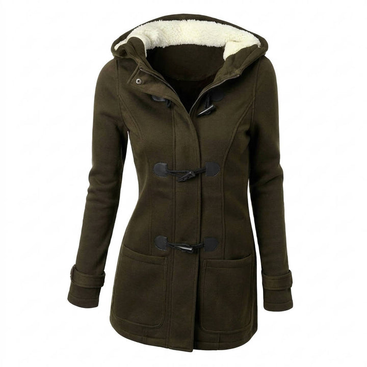 Julia duffelcoat met capuchon in legergroen