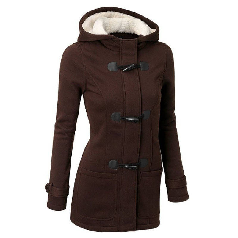 Julia duffelcoat met capuchon in koffiebruin