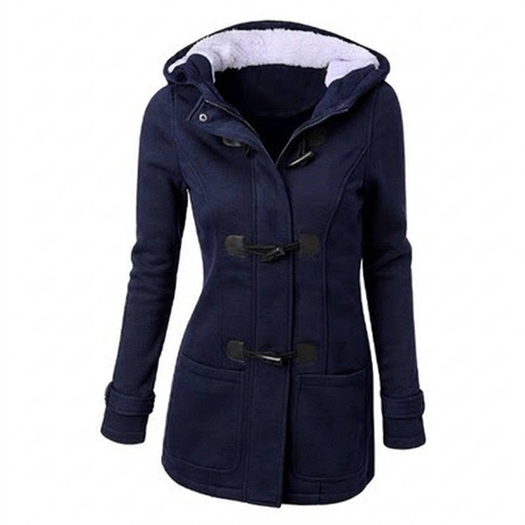 Julia duffelcoat met capuchon in donkerblauw