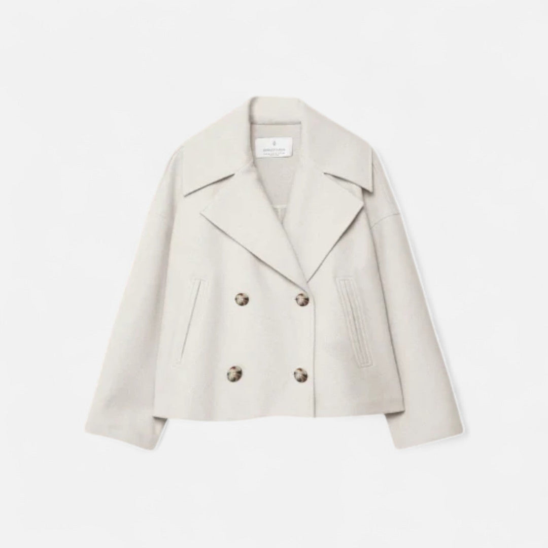 Loïs beige oversized peacoat, vooraanzicht