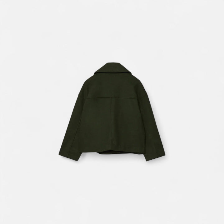 Loïs legergroene peacoat, achteraanzicht