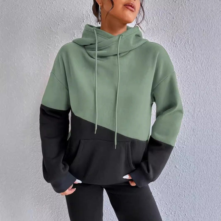 Loes oversized hoodie met hoge kraag in groen en zwart
