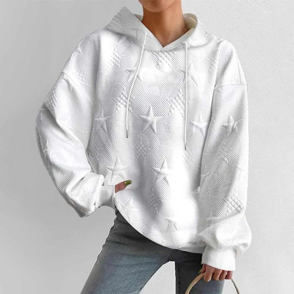 Marijke gestructureerde hoodie met sterrenprint, vooraanzicht