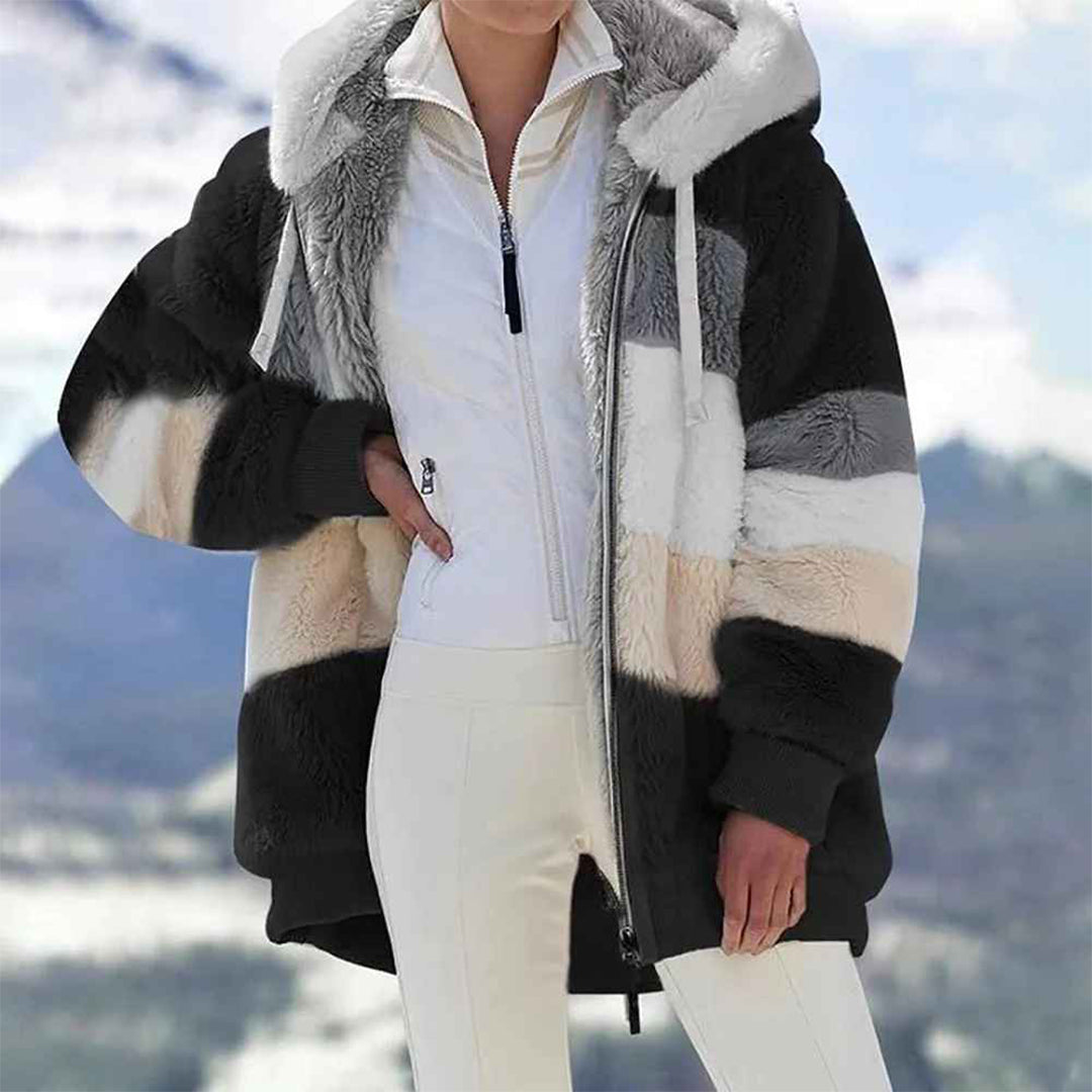 Marit zwart-grijs colourblock vest met capuchon, vooraanzicht