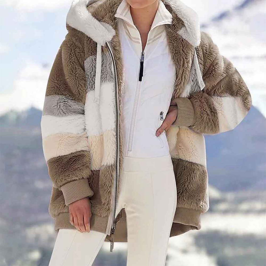 Marit beige colourblock vest met capuchon, vooraanzicht
