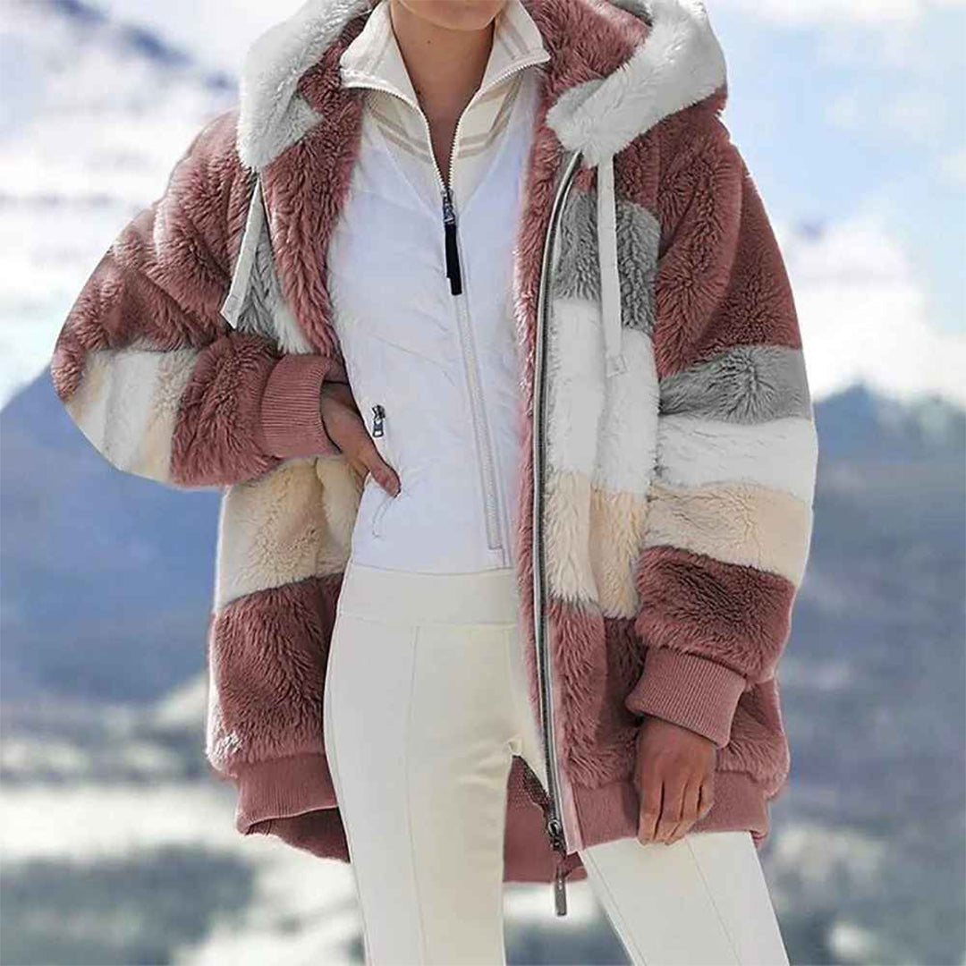Marit roze colourblock vest met capuchon, vooraanzicht