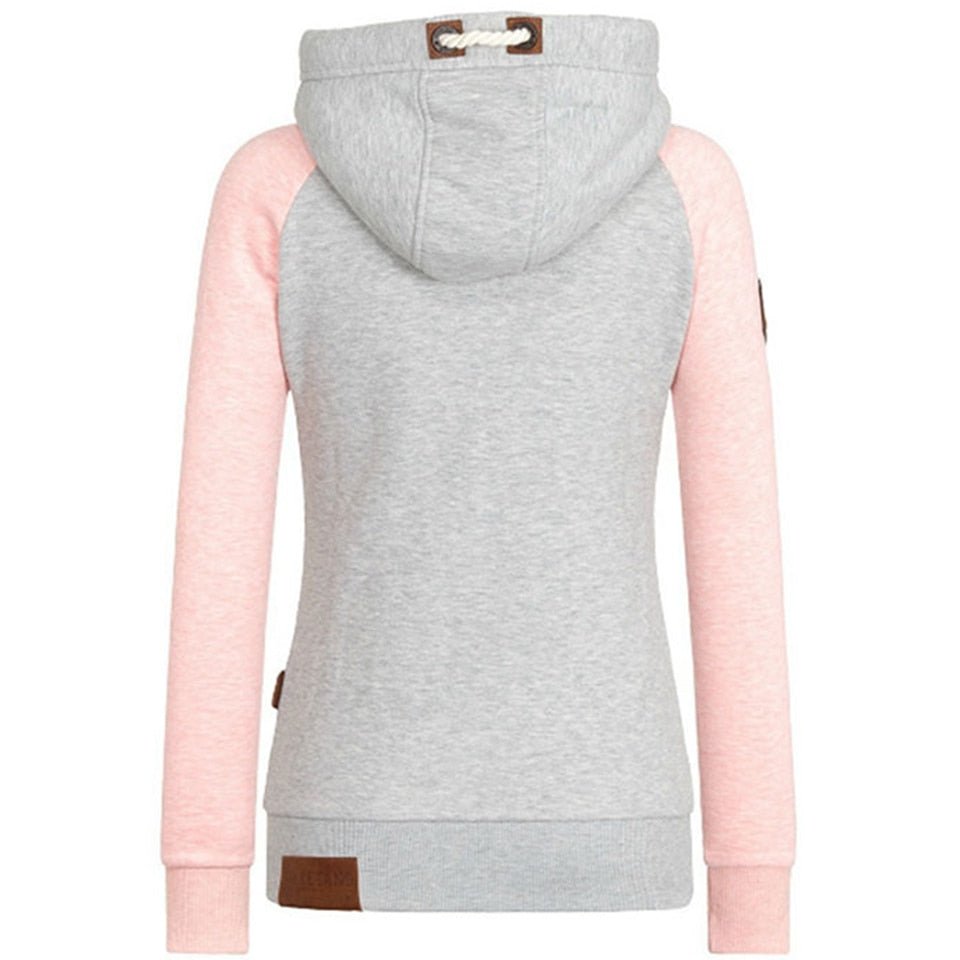 Marit colourblock hoodie met capuchon, achteraanzicht in roze en grijs