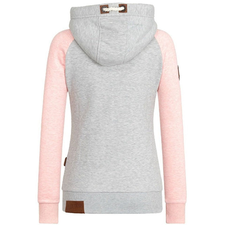 Marit colourblock hoodie met capuchon, achteraanzicht in roze en grijs