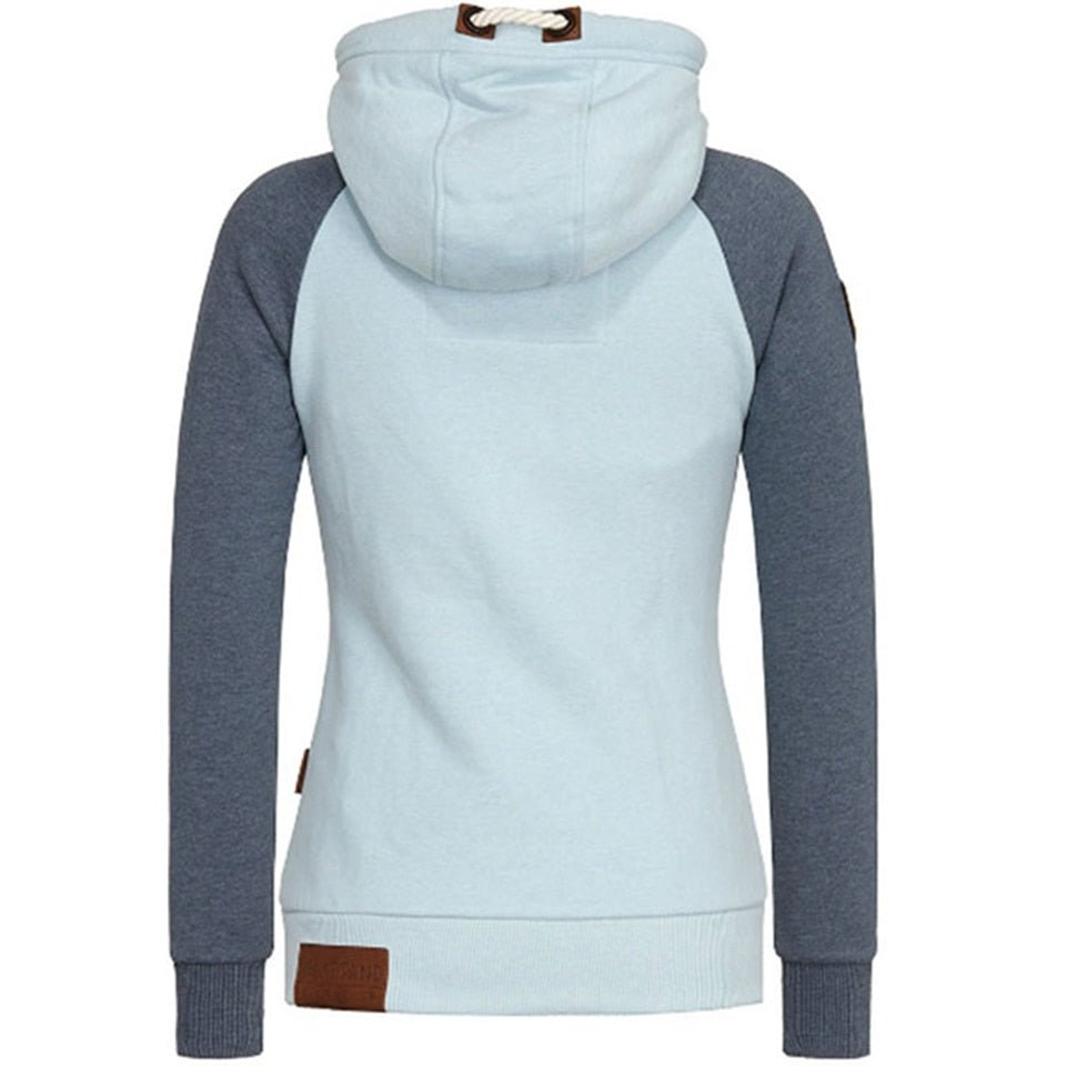 Marit colourblock hoodie met capuchon, achteraanzicht in lichtblauw en grijsblauw