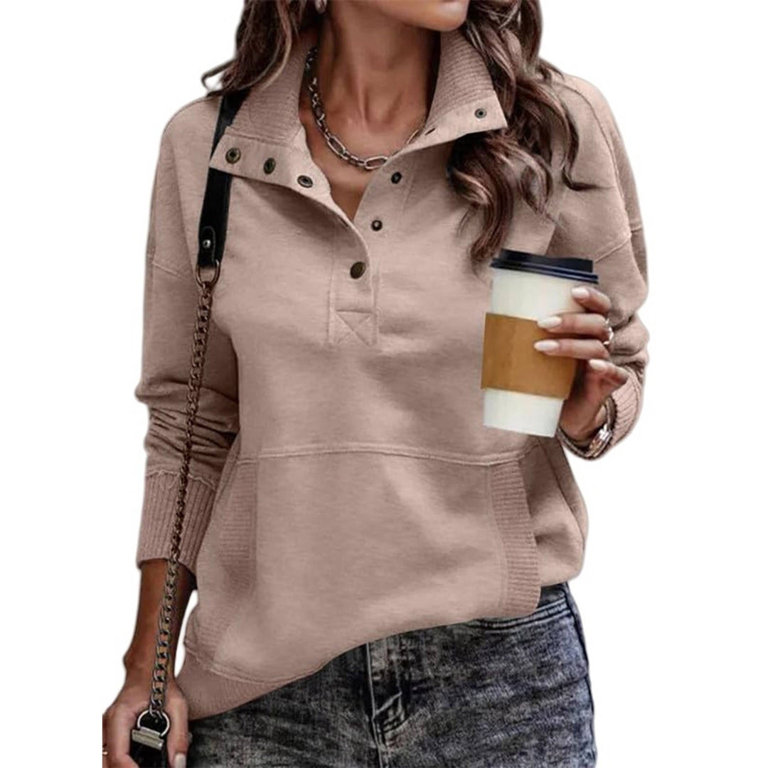 Marit roze sweater met lange mouwen en trekkoord kraag