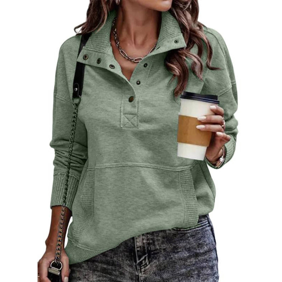 Marit groene sweater met ribgebreide zoom, vooraanzicht