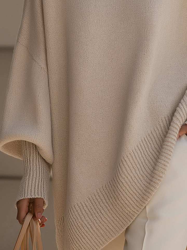 Detail van geribbelde asymmetrische zoom van Marleen trui