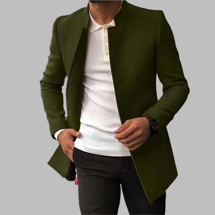 Mathis groene slim-fit stehkraag mantel, vooraanzicht