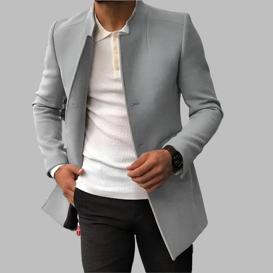 Mathis grijze slim-fit stehkraag mantel, vooraanzicht