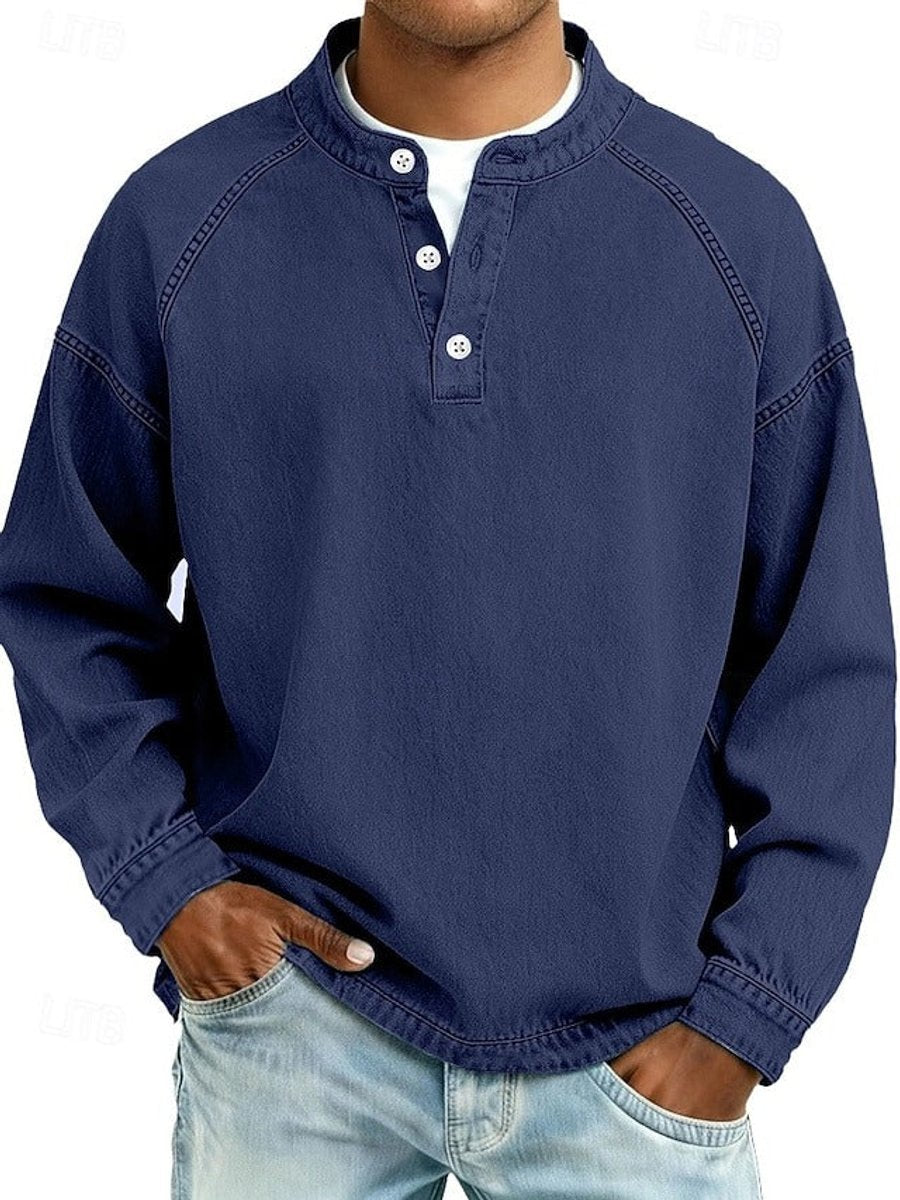 Mats lila retro henley pullover met used-look wassing, vooraanzicht
