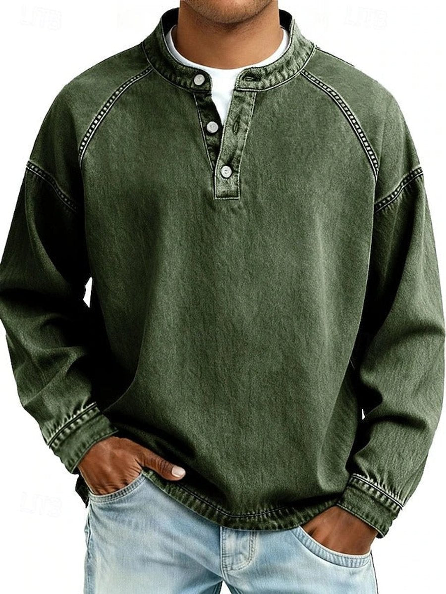 Mats lila retro henley pullover met used-look wassing, vooraanzicht