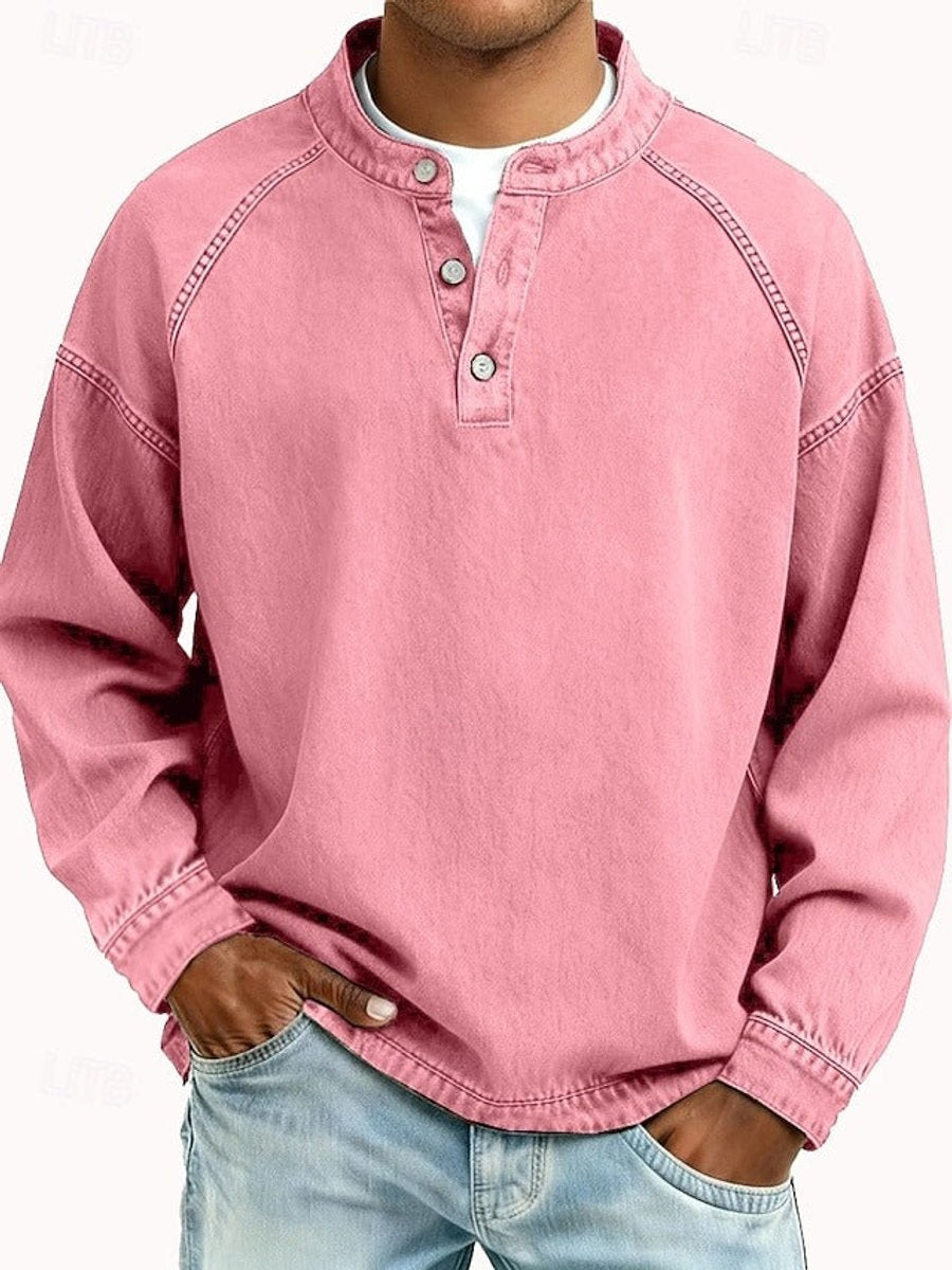 Mats lila retro henley pullover met used-look wassing, vooraanzicht