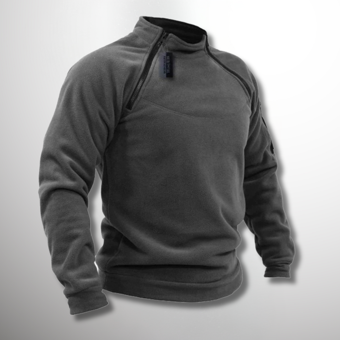Matteo donkergrijze quarter-zip fleecetrui met kraag, vooraanzicht
