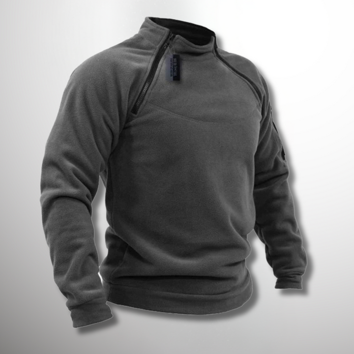 Matteo donkergrijze quarter-zip fleecetrui met kraag, vooraanzicht