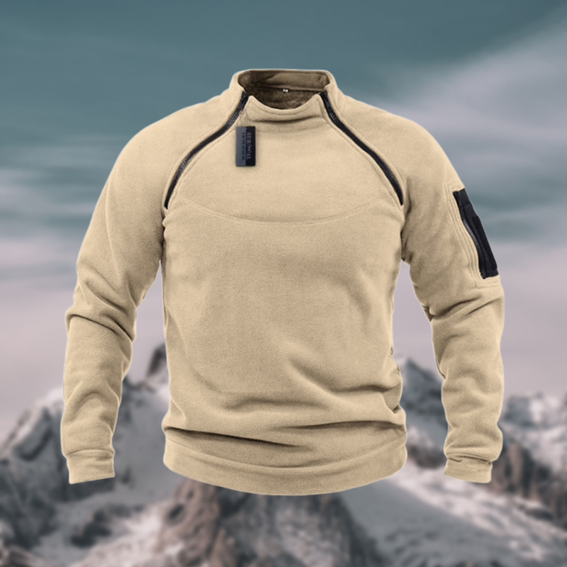 Matteo beige quarter-zip fleecetrui met kraag, vooraanzicht