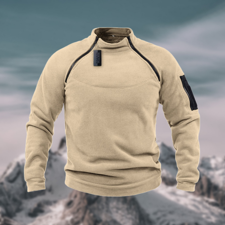 Matteo beige quarter-zip fleecetrui met kraag, vooraanzicht