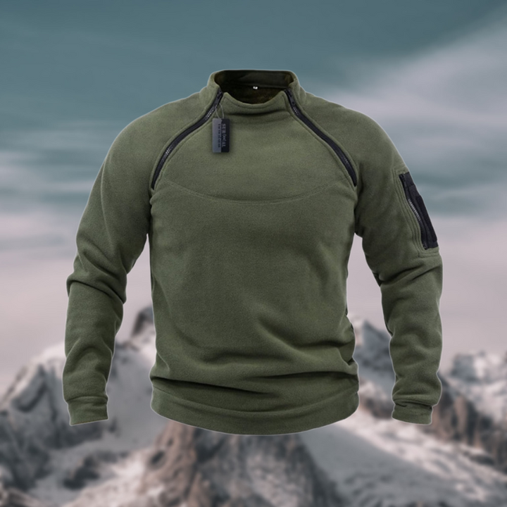 Matteo beige quarter-zip fleecetrui met kraag, vooraanzicht