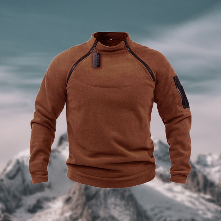 Matteo beige quarter-zip fleecetrui met kraag, vooraanzicht