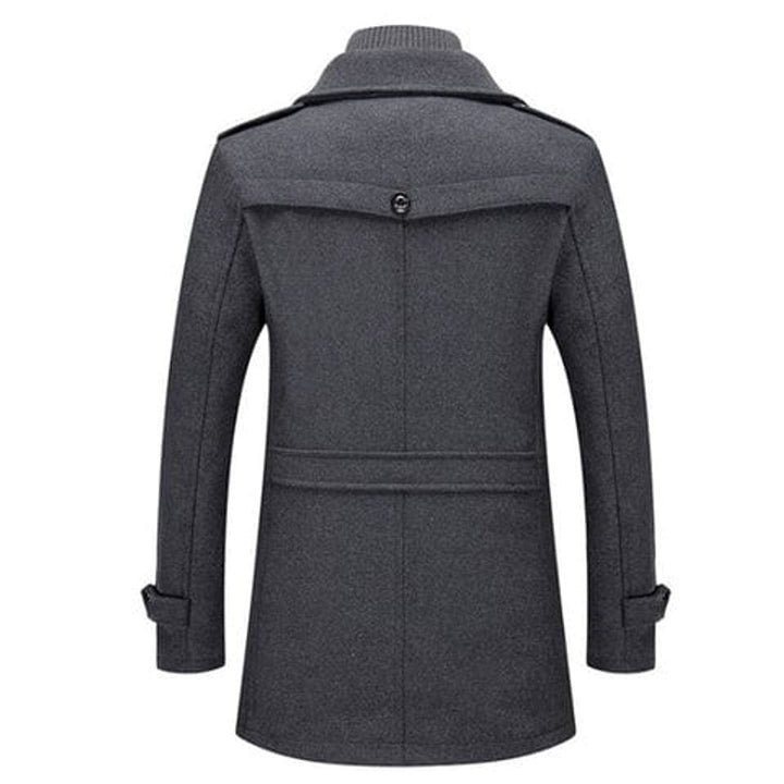 Matthias grijze slim-fit wollen winterjas met gebreide kraag, vooraanzicht