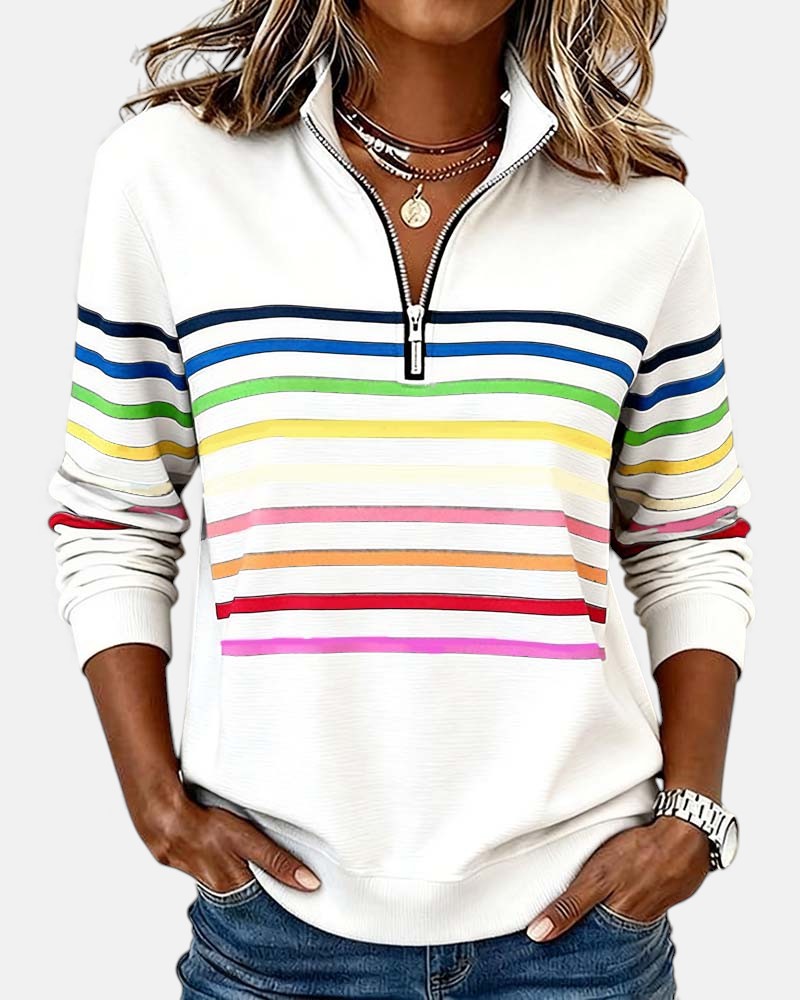 Merel gestreepte sweater met ritskraag in wit