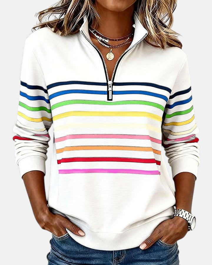 Merel gestreepte sweater met ritskraag in wit