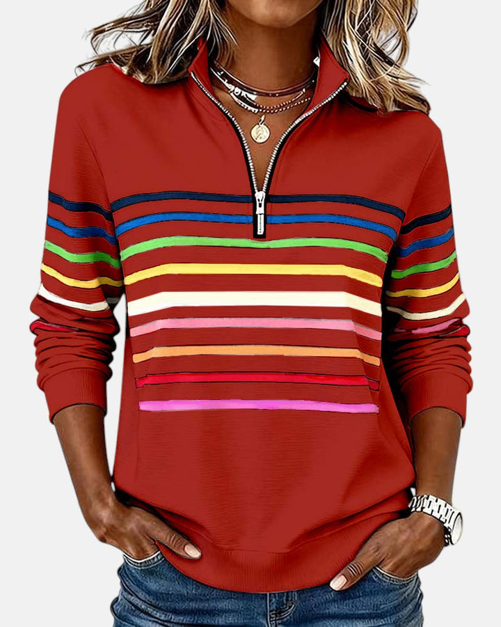 Merel gestreepte sweater met ritskraag in rood