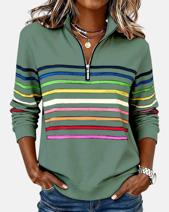 Merel gestreepte sweater met ritskraag in groen
