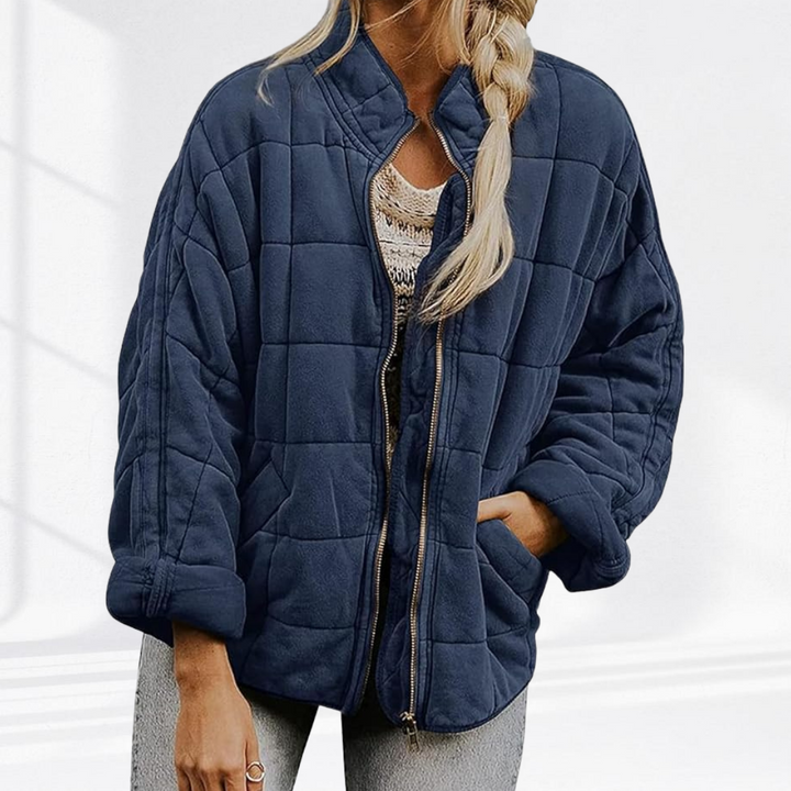 Merel gewatteerd geruit jack in marineblauw, model met open jas