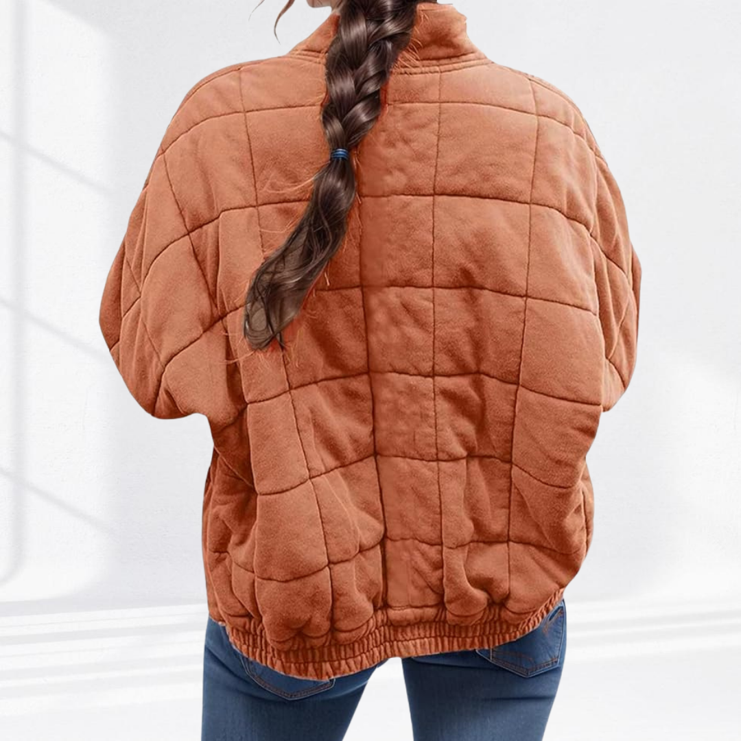 Merel gewatteerd geruit jack in terracotta, achteraanzicht