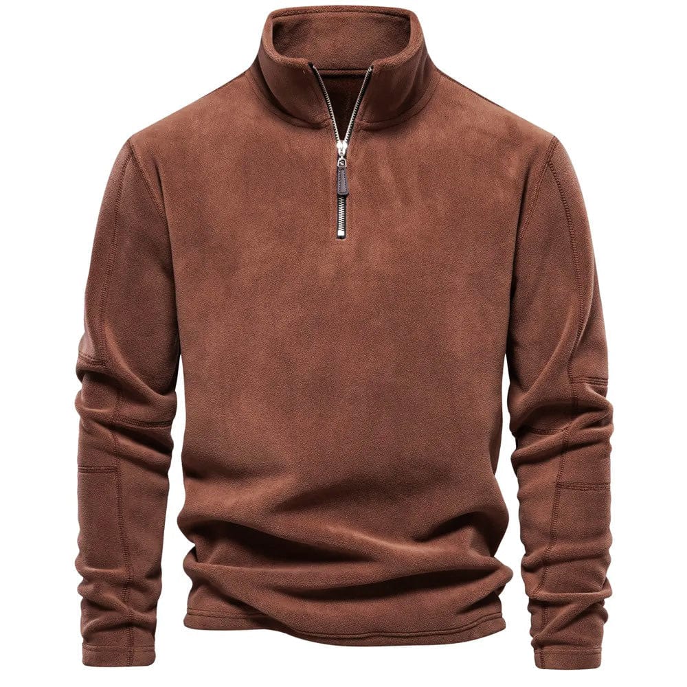 Milan bruin kwart-rits sweatshirt, vooraanzicht