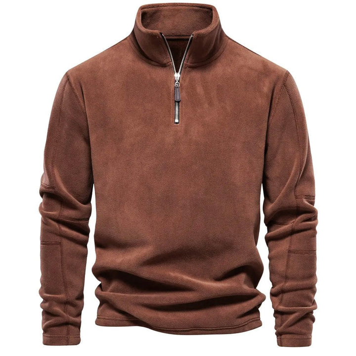 Milan bruin kwart-rits sweatshirt, vooraanzicht