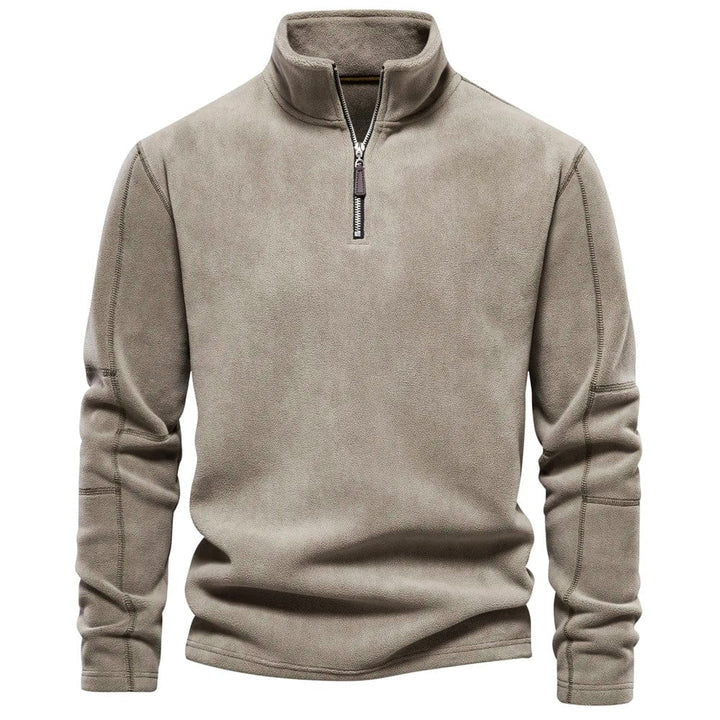 Milan beige kwart-rits sweatshirt, vooraanzicht