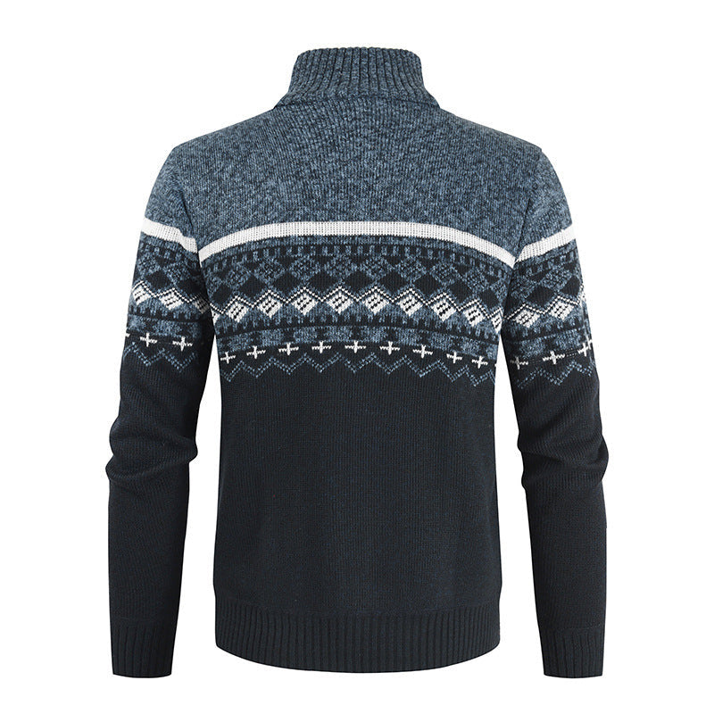 Milan gebreid vest met wintermotief, achteraanzicht marineblauw