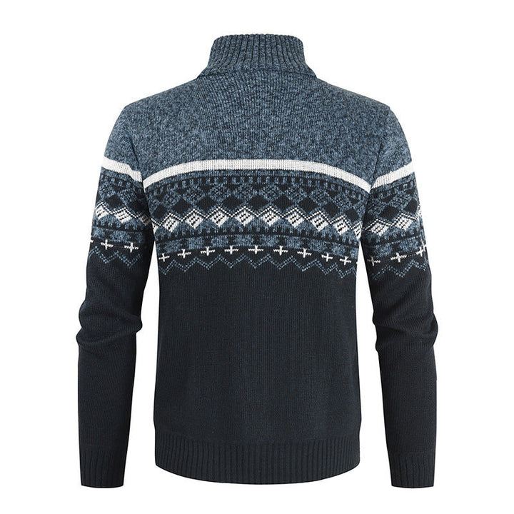 Milan gebreid vest met wintermotief, achteraanzicht marineblauw