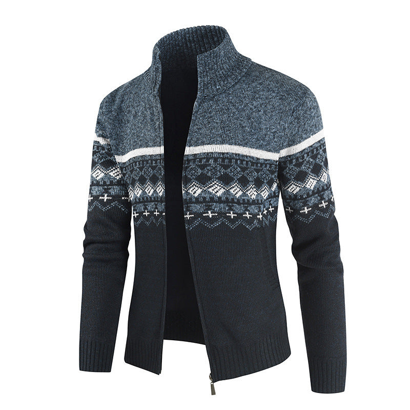 Milan gebreid vest met wintermotief en hoge kraag, voorkant marineblauw