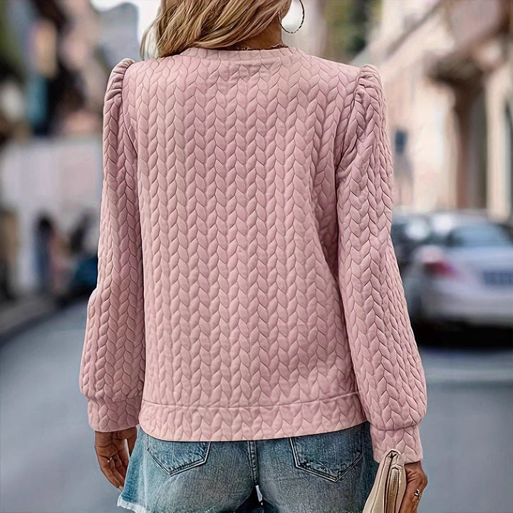 Nadia gestructureerd puffmouwen sweatshirt, achteraanzicht