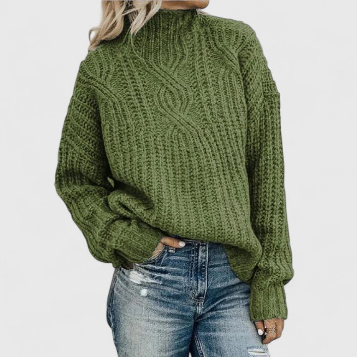Noor groene kabelbrei coltrui, vooraanzicht