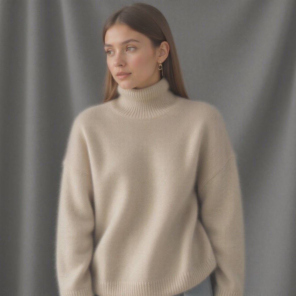 Noor oversized coltrui trui, driekwart aanzicht