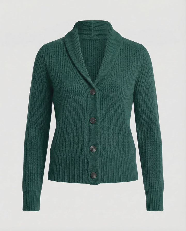 Nora sjaalkraag cardigan in groen, productfoto
