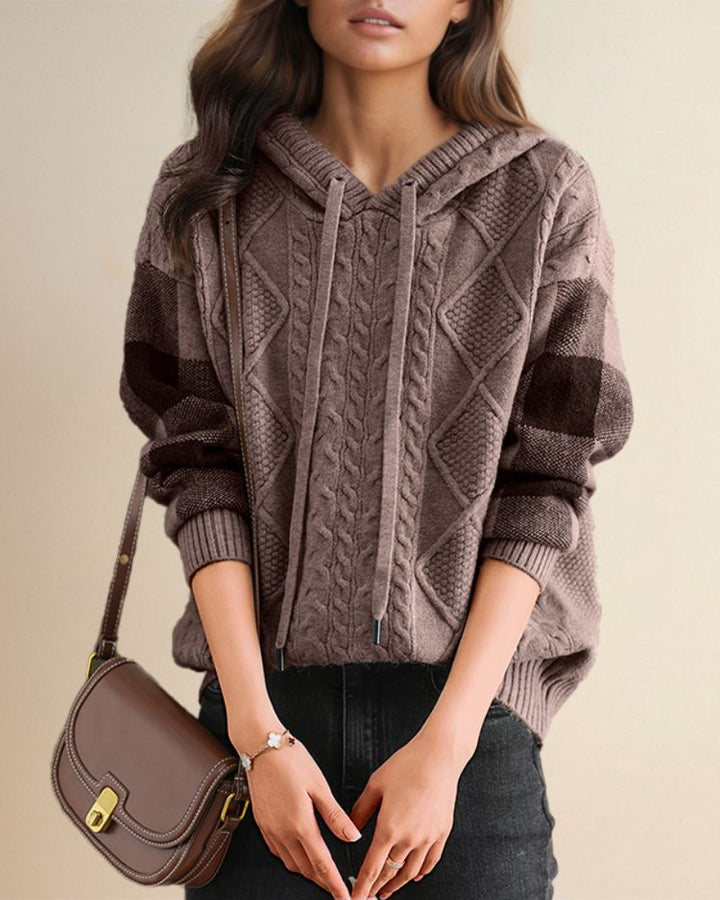 Roos jacquard hoodie met capuchon, vooraanzicht