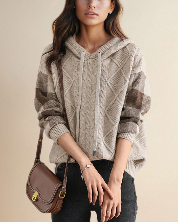 Roos jacquard hoodie in lichte kleur, vooraanzicht