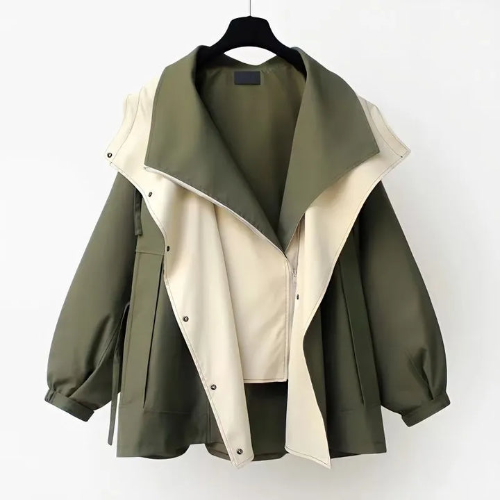 Rosalie oversized colourblock jas met capuchon, vooraanzicht open
