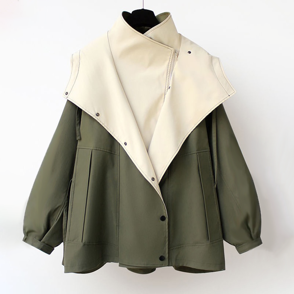 Rosalie oversized colourblock jas met capuchon, close-up kraag